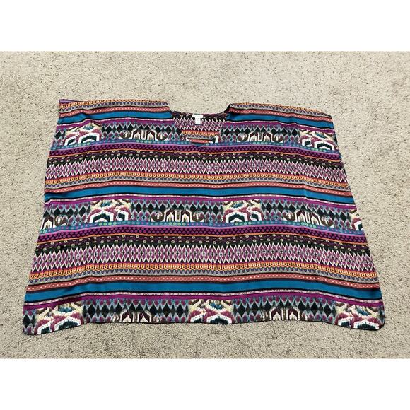 Chicos Top S / M Poncho Stitched Sides Lightweight AZTEC Southwest D25 - Picture 5 of 8